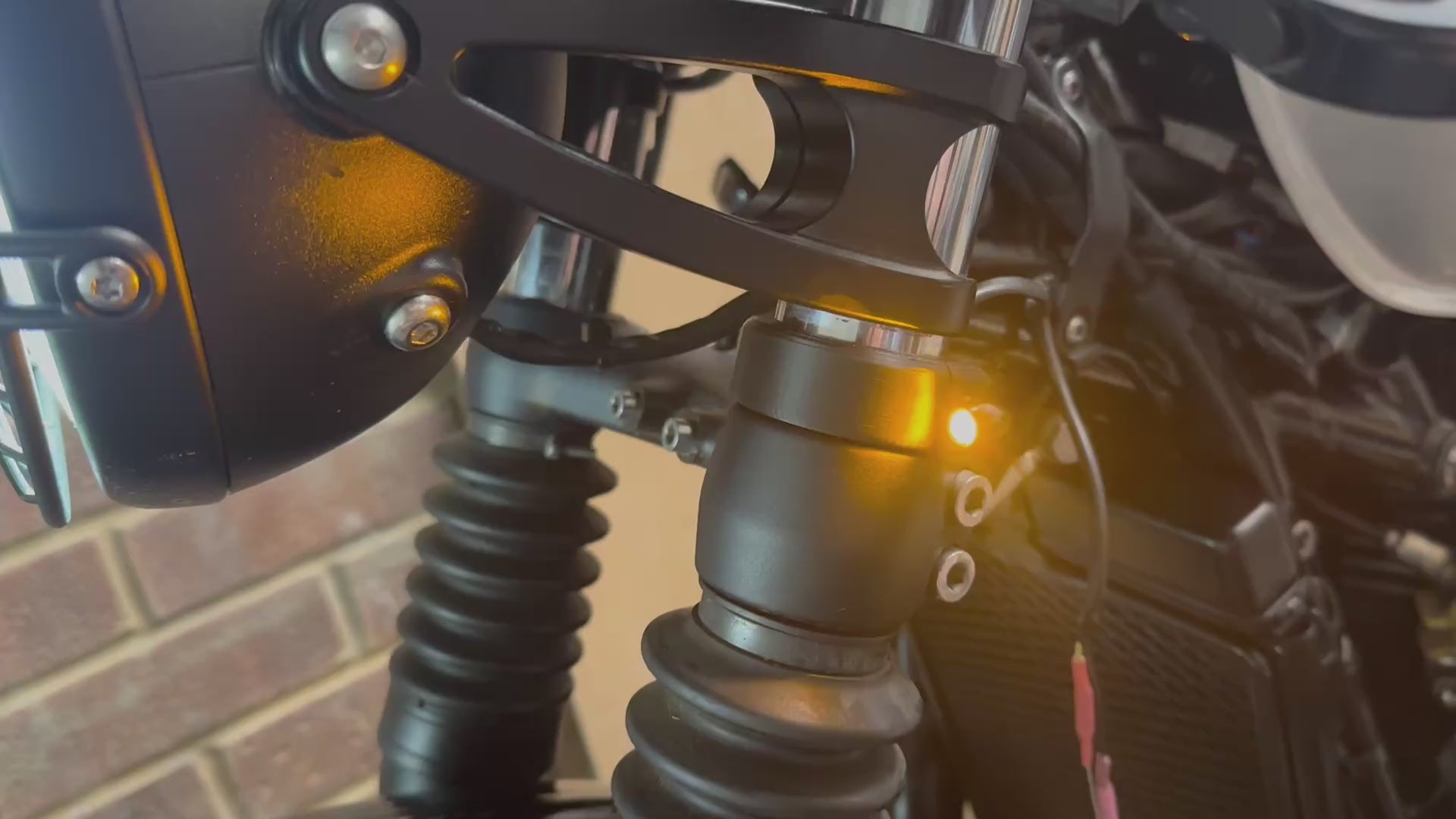 Installed Kellermann Atto indicator bracket on 41mm motorcycle fork